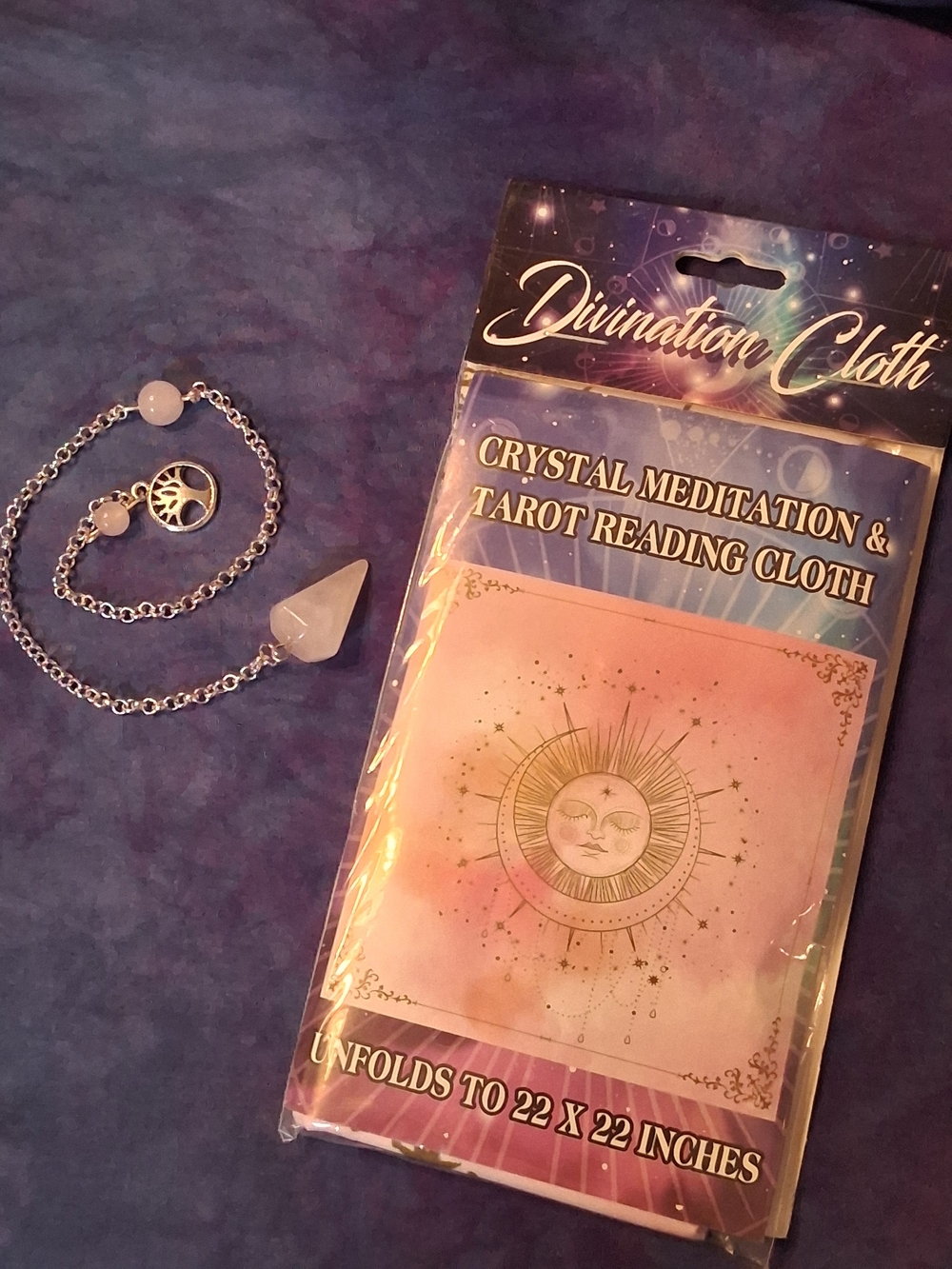 Handmade Rose Quartz Pendulum And Divination Cloth Set